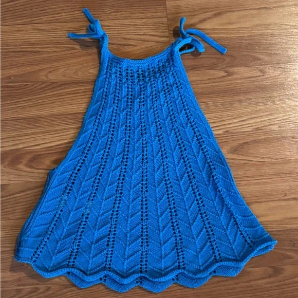 Zara Blue Knit Crochet Tank Top Scalloped Hem Size M - Picture 3 of 3